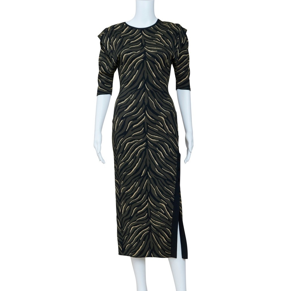 Sass & Bide Midi Dress Movement of Sound: animal print, button slot NWOT XS